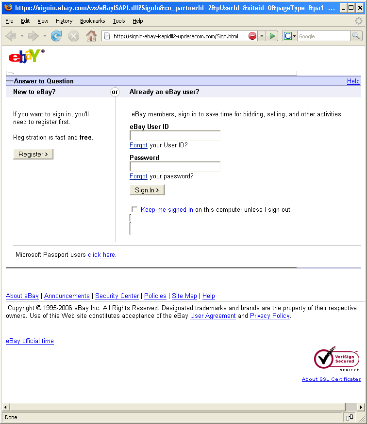 Ebay Fake Login Page